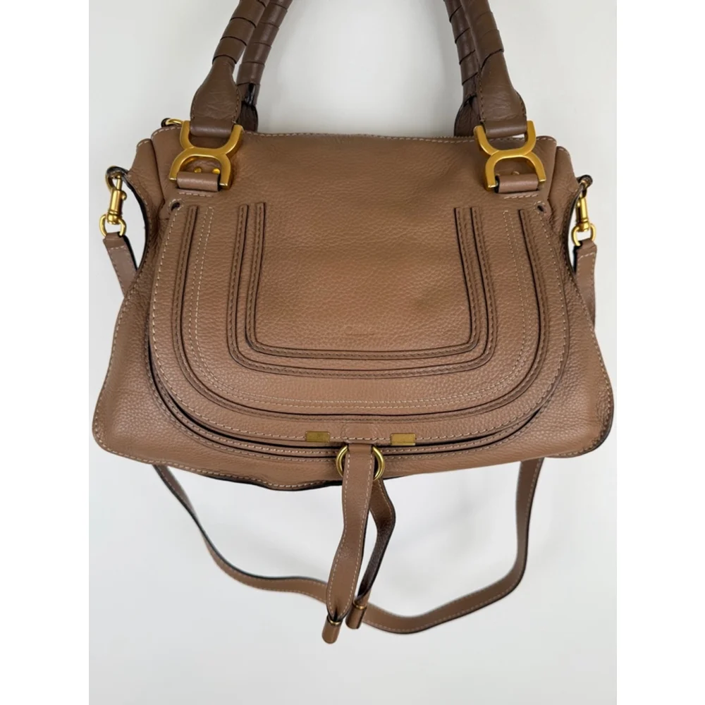 Chloe Marcie Medium Double Carry Satchel Bag in Grained Leather in Nut